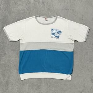 Palm Beach T Shirt Mens L White Blue Florida Vintage USA Made Textile Prints Tee